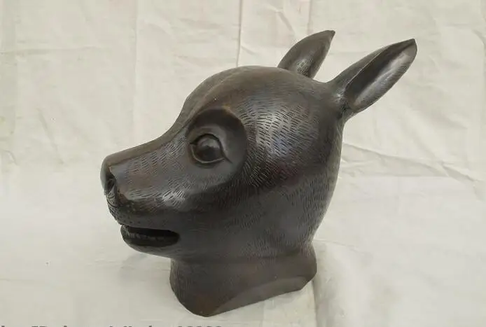 

Chinese Folk carved Bronze Palace twelve animal Rabbit Head statue