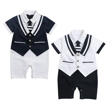 

baby boys clothes boys summer cottong entleman short sleeve button patchwork rompers baby boys rompers 0-18M