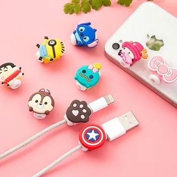 

300pcs/lot Cartoon USB Cable Earphone Protector headphones line saver For Mobile phone charging line data cable protection