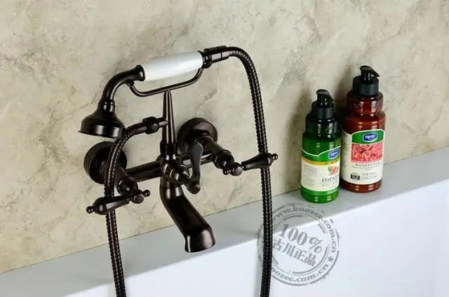 Furukawa classical European retro double to the wall hanging antique copper bathtub faucet shower the whole dark brown bronze