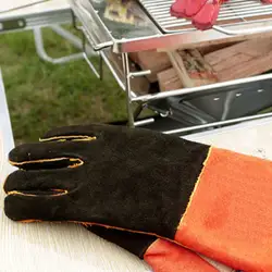 Открытый барбекю перчатки кемпинг огонь барбекю воловья кожа Высокая термоизоляция утолщенные длинные сварочные защитные перчатки
