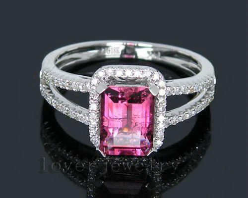 

Vintage New&Amazing! 1.98Ct Solid 18K White Gold Diamond Pink Tourmaline Wedding Ring