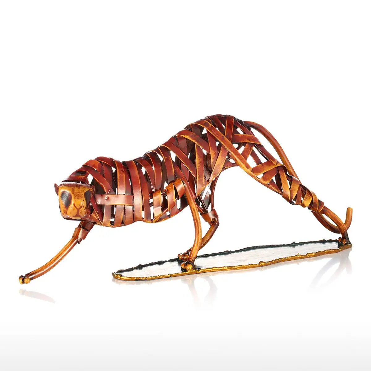 Tooarts Metal Sculpture Weaving Tiger Iron Sculpture Home Decoration Crafts Animal Sculpture Art