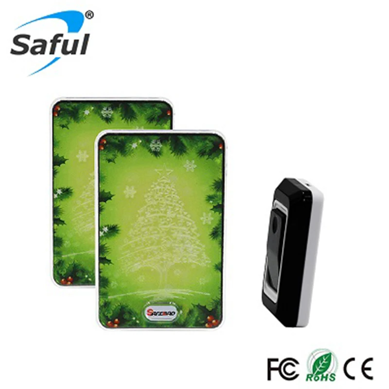 

Saful Wireless DoorBell Waterproof Buttons/Touch Kit Christmas Tree Design LED Light Bell 28 EU/UK/US/AU plug