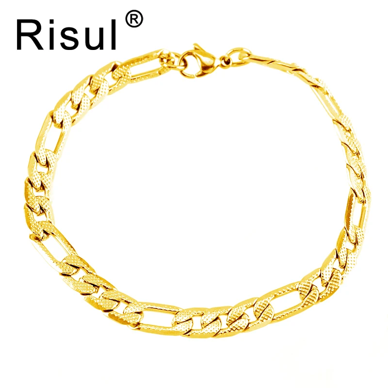 

wholesale Stainless Steel bracelet 6mm Men's Bracelets Figaro gold color Chain lobster clasps bracelets High Quality 10pcs