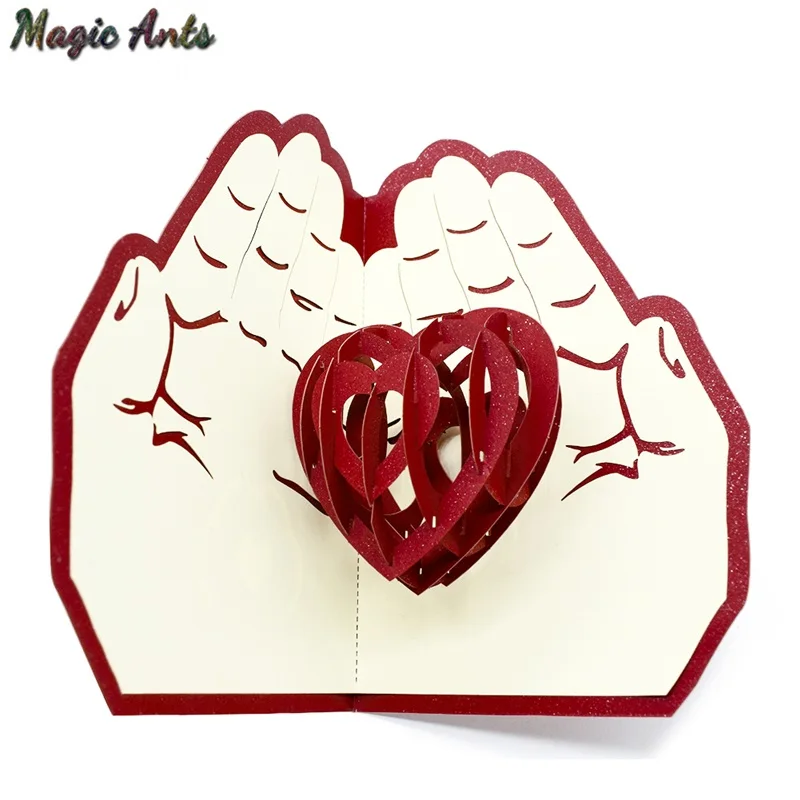

3D Love in the hands Romance Pop UP Cards Valentines Day Anniversary Card Sticker Laser Cut Wedding Invitation Greeting Cards