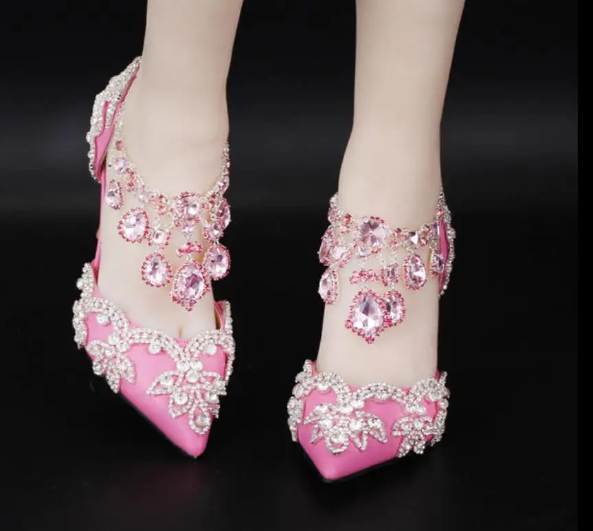 Collier Chaussures 2019 Mariage Mince Rose Nouvelle Cheville en Et Automne Avec Printemps De Pointu Strass un Tout Mode Cristal awqH6EBn