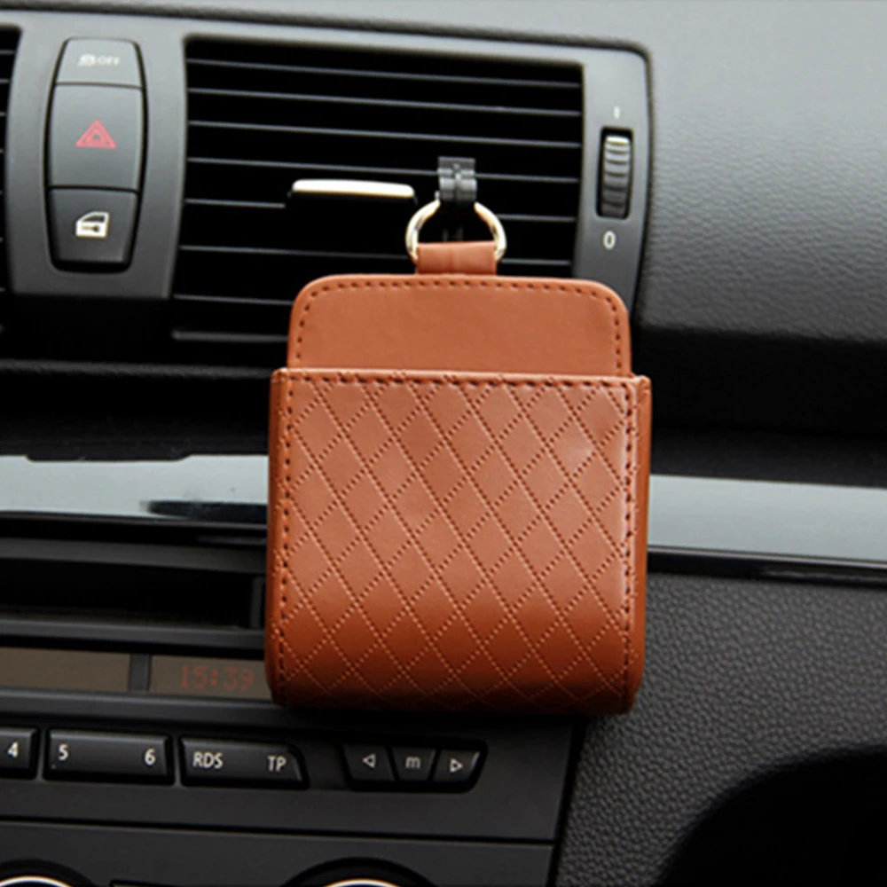 

PU Leather Car Air Outlet Vent Storage Bag Universal Dashboard Hanging Box Mobile Phone Key Holder Tidy Container Organizer