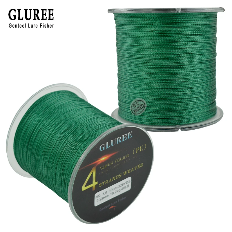 GLUREE 100% PE 300 متر/328 ياردة 4 تقف PE خط مضفر خيط صنارة الصيد المتعددة الشعيرات خيط صنارة الصيد سوبر قوي عالية الجودة 8LB-150LB