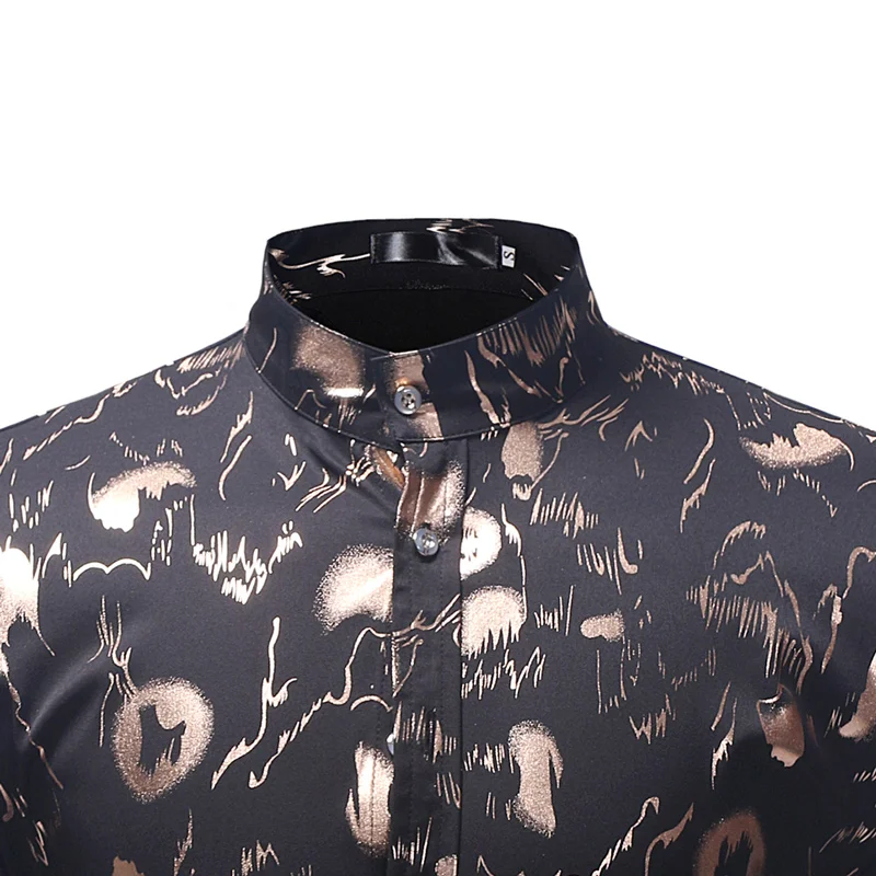 Для мужчин s Hipster мастер дизайн платье рубашка Стильный металлический Медь Золотой Camisa социальной Masculina Slim Fit с длинным рукавом черный