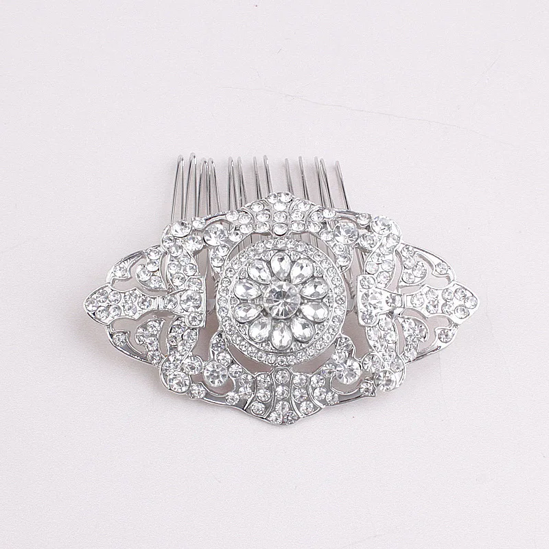

SLBRIDAL Art Deco Clear Rhinestones Crystals Pearls Flower Wedding Hair Comb Bridal Hair Accessories Bridesmaids