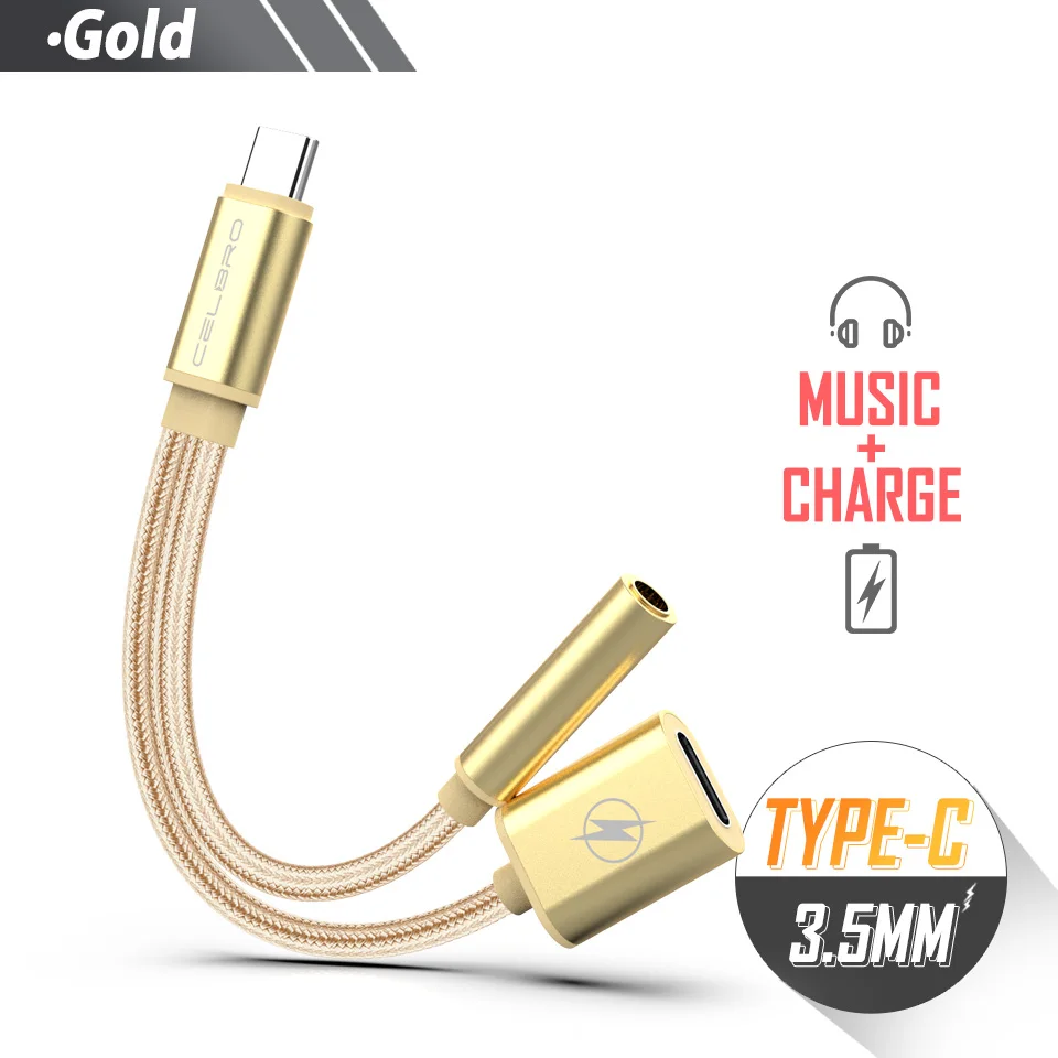 Usb Type C To 3.5mm 3.5 MM Aux Adapter and Charging Earphone Headphone Audio Charge Adaptor for Samsung Galaxy A60 Huawei Xiaomi - Цвет: Gold