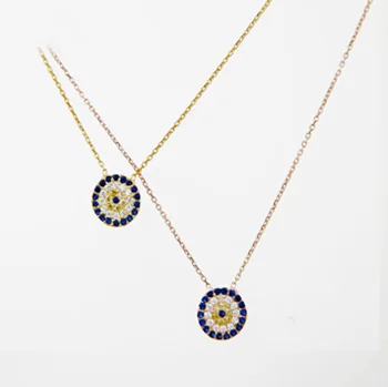 

classic turkish evil eye disco charm 925 sterling silver necklace silver gold rose gold 3 colors