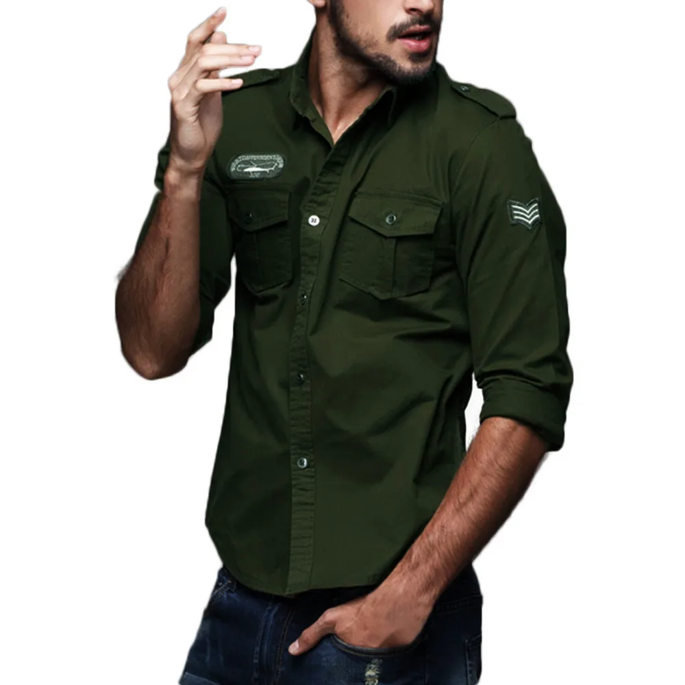 JAYCOSIN мужские осенние повседневные военные карго тонкие кнопки с длинным рукавом платье рубашка Топ Блузка мужская одежда размера плюс 3XL 4XL
