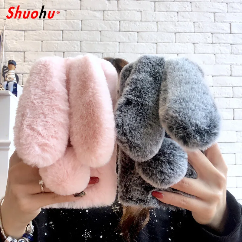 

Shuohu Luxury Soft Rabbit Fur Phone Cases for Iphone 7 6 6S 8 Plus Case Glitter Girl Protection Coque for Iphone X 5 5S SE Case