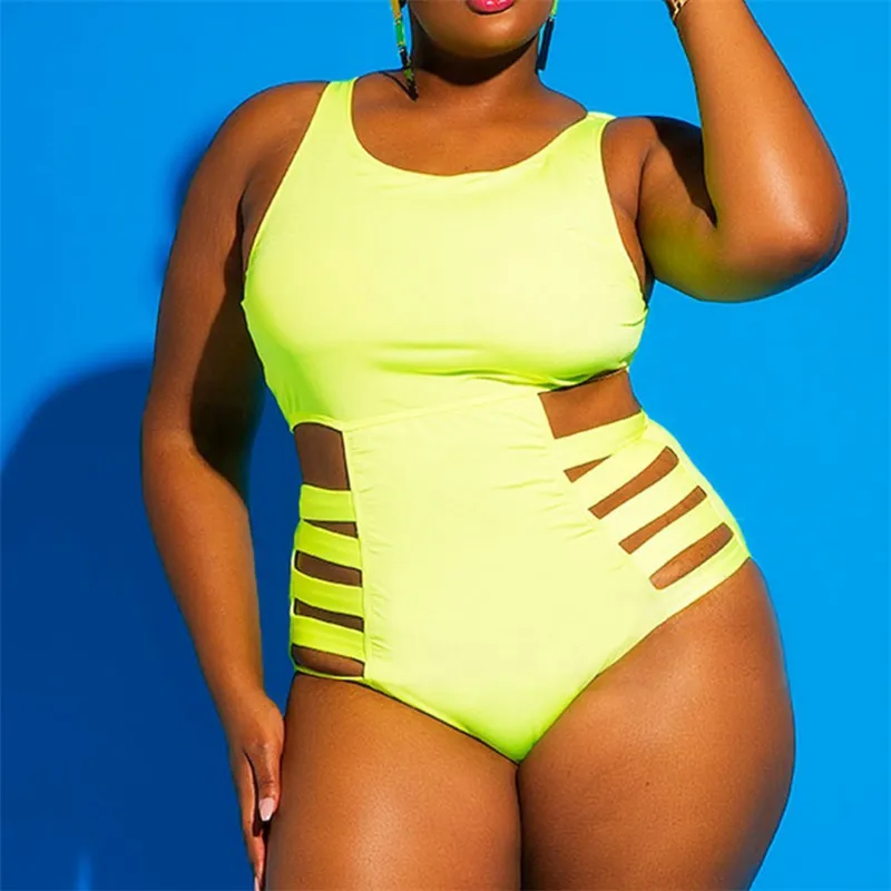 Ieva Eieou 4XL бандажный купальник, сдельный, размера плюс, купальные костюмы, женские сексуальные летние большие купальники, большой красный купальный костюм, монокини - Цвет: Yellow