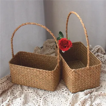

Creative Straw Sundries Storage Basket Organizer Multi-Function Home Living Room Wedding Fruit Sundries Finishing Storage Basket