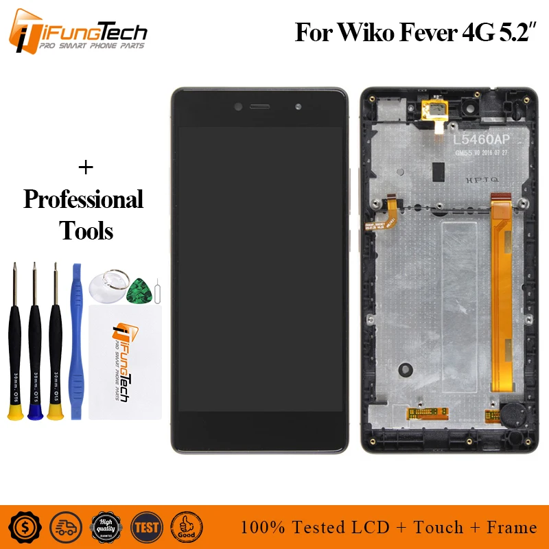 

Original For 5.2" Wiko Fever 4G LCD Screen Display+Touch Screen Panel Digitizer With Frame For Wiko Fever Display