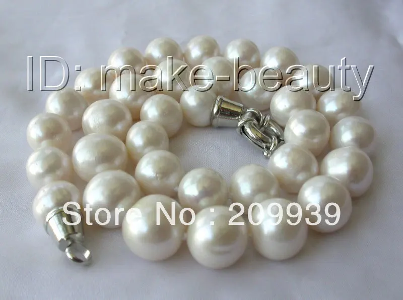 

huij 001111 12mm round white freshwater cultured pearl necklace