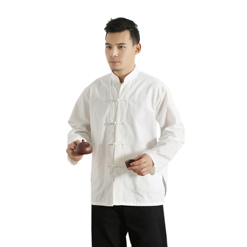 Длинный рукав 100% хлопок Традиционный китайский костюм Тан костюм топ для мужчин кунг-фу Тай Чи Униформа Рубашка Блузка Hanfu мужской костюм