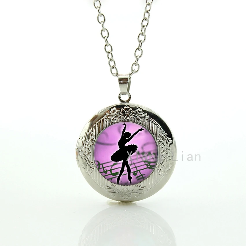 

Romantic graceful Ballerina Dancing Necklace elegant charm lady girl Purple locket necklace Ballet Dance Class Dancer Gift DC078