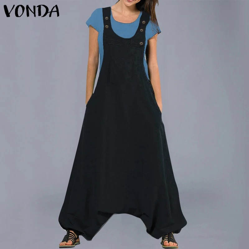 Overalls 2019 VONDA Women Jumpsuits  Loose Sleeveless Playsuit Plus Size Rompers Sexy Streetwear Pants Summer Trousers Pantalon