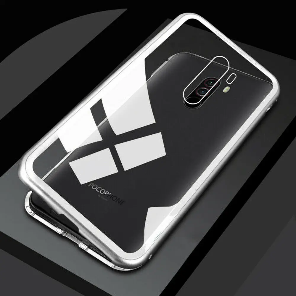 For Xiaomi Redmi Magnetic Adsorption Metal Frame Case Cover Clear Tempered Glass