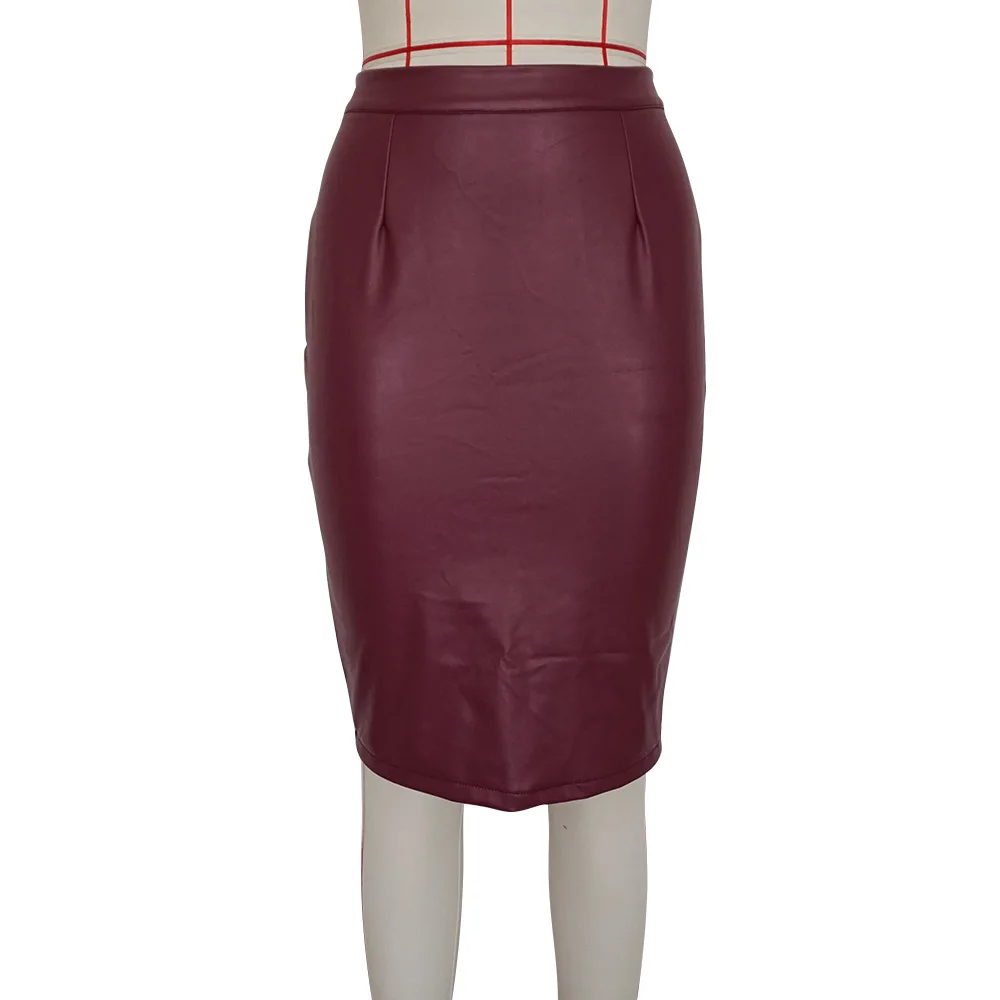 ESDAMIER, Женская юбка миди из искусственной кожи, одноцветная, с высокой талией, облегающая бедра, юбка-карандаш, Осень-зима, офисная, женская, облегающая юбка