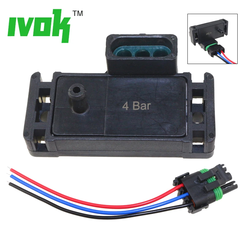 

4Bar (4 bar) Turbo Map Sensor Vacuum Sensor For Cadillac Chevrolet Pontiac Buick 12223861 with Connector Plug Parts