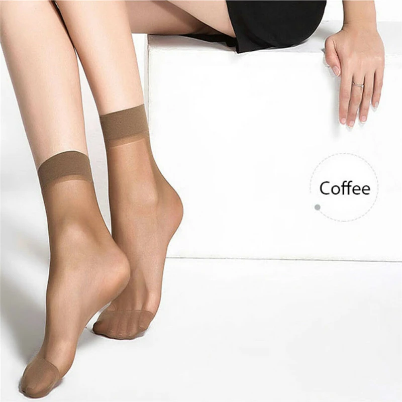 10 Pairs Fashion Women Socks Nylon Elastic Short Ankle Sheer Mesh Solid Color Silk Short Socks See Through Ladies Sock