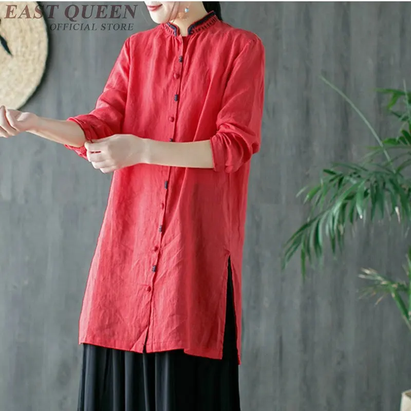 

Traditional chinese blouse shirt tops for women mandarin collar oriental linen shirt blouse female cheongsam top AA4018
