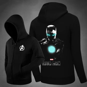 

Hot Character Iron Man Dark Hoodies Side pockets Hoody Men Sweatshirts Outerwear Unisex Cotton Zipper Coat