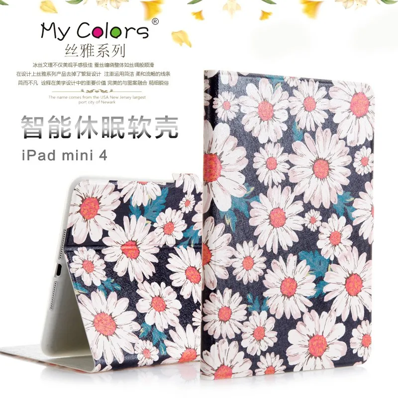 

Tablet Case for Apple ipad mini 4 colorful cartoon prints fashional PU leather protective Cover Flip stand shell coque para