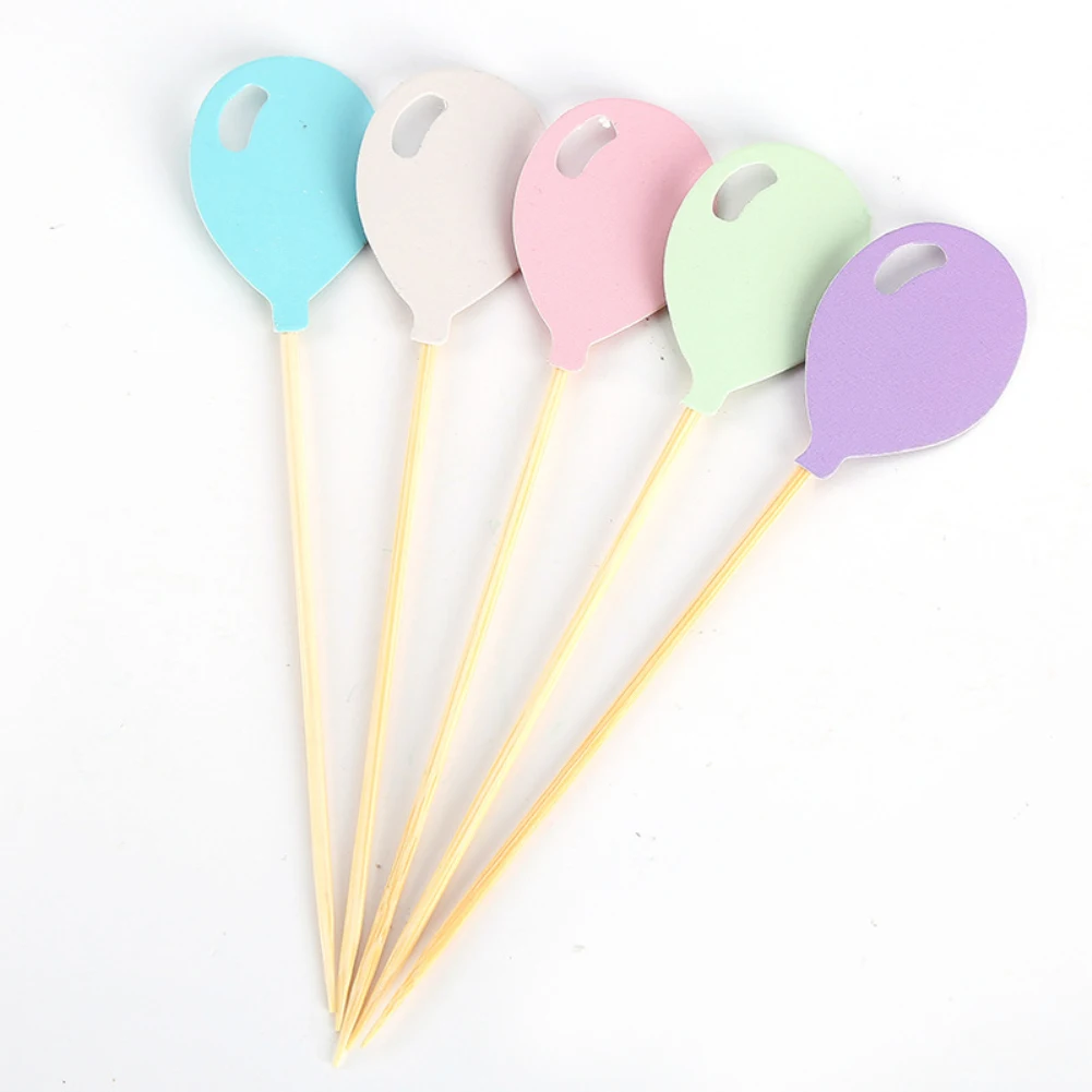 

5pcs Lovely Balloon Cupcake Toppers Happy Birthday Cake Insert Cards DIY Paper Satin Wedding Decoration