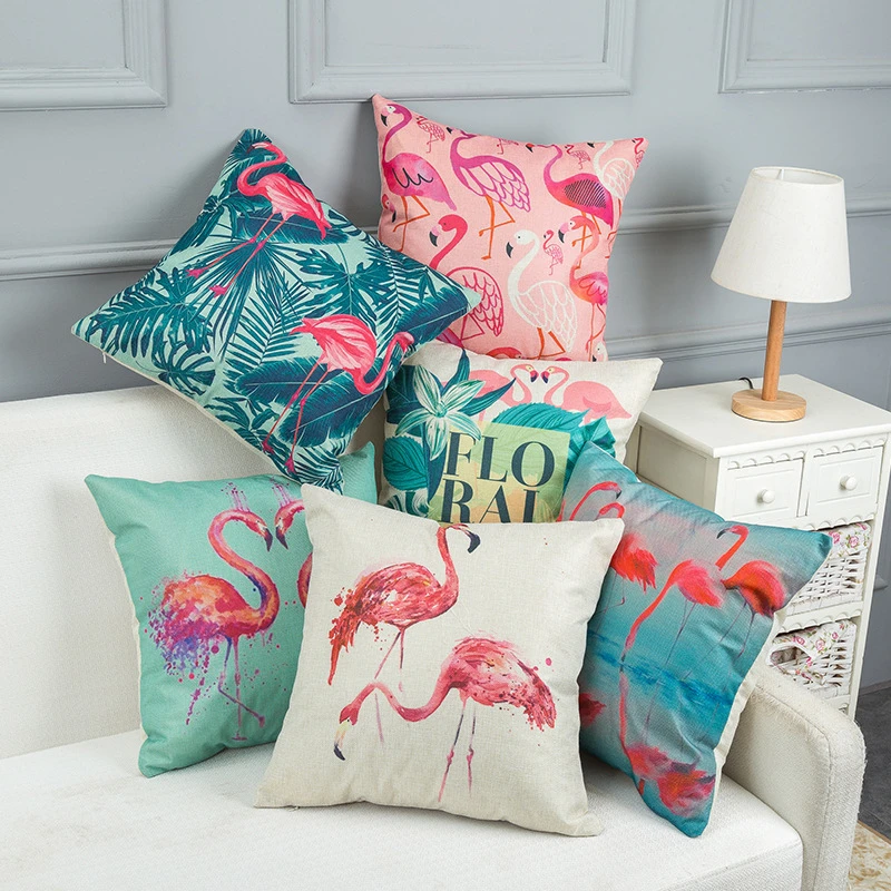 Almohadones para silla de pájaros de flores flamencos decoración del hogar cojines de bonitos para sofá lino divertida funda de almohada herramientas para el de - AliExpress