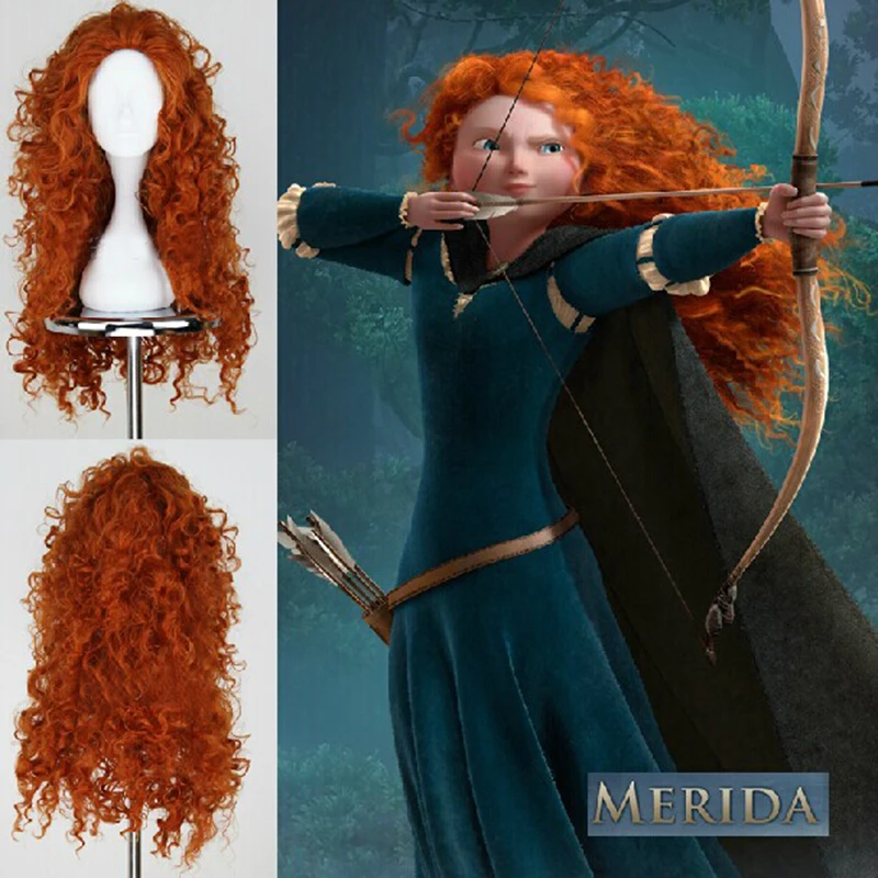 

Movie Brave Princess Merida Cosplay Costumes Mei lida Long Curly Synthetic Wigs Hair Halloween Party Role Play Wigs For Women