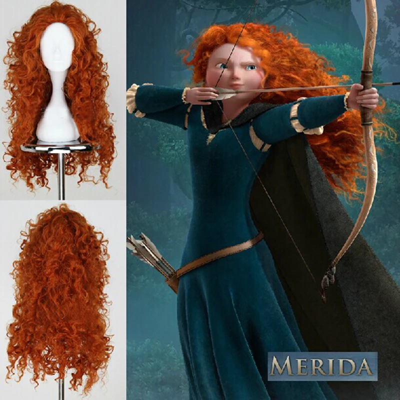  Movie Brave Princess Merida Cosplay Costumes Mei lida Long Curly Synthetic Wigs Hair Halloween Part