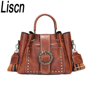 

LISCN Brand 2018 Vintage Rivet PU Leather Women Handbags Fashion Crossbody Bag For Women Casual Bucket Ladies Shoulder Bag