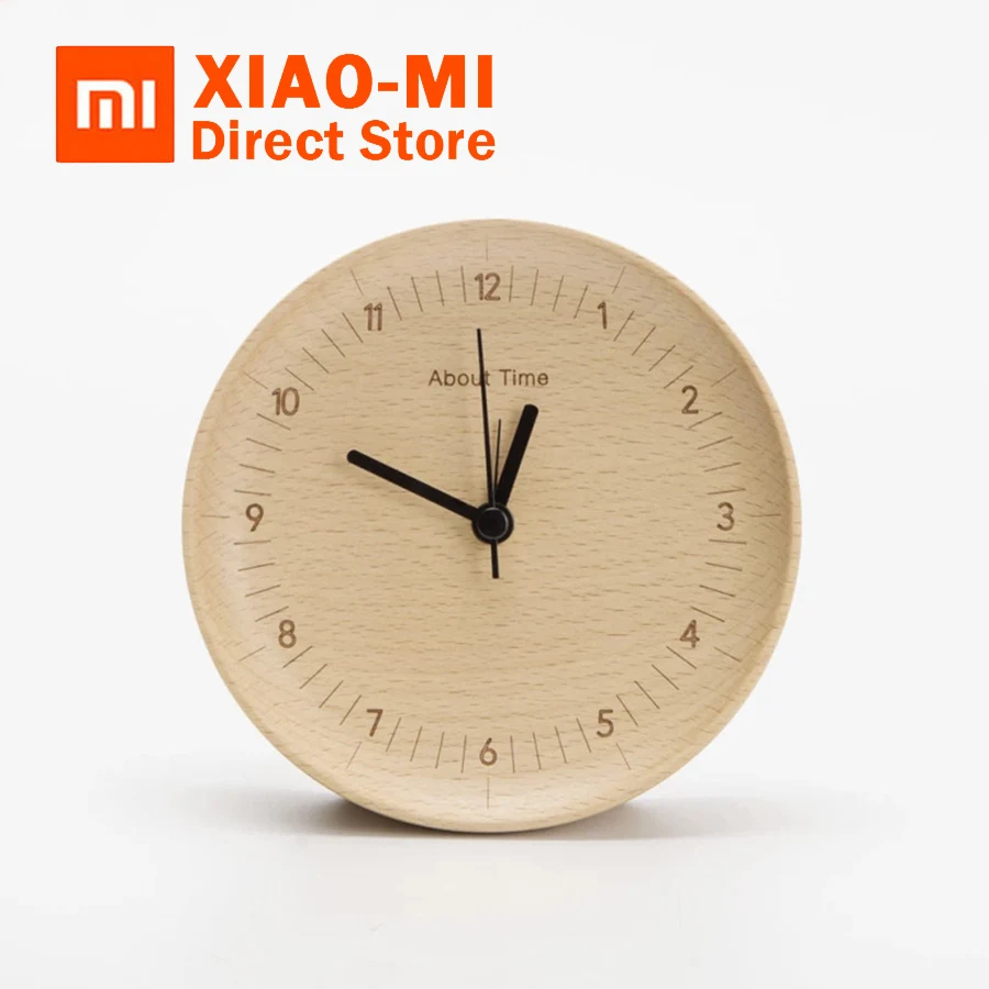 Original Xiaomi Mijia About Time Alarm Clocks Mute Movement Wooden Clock Wood Desktop Table Watch For Office Smart Home | Электроника