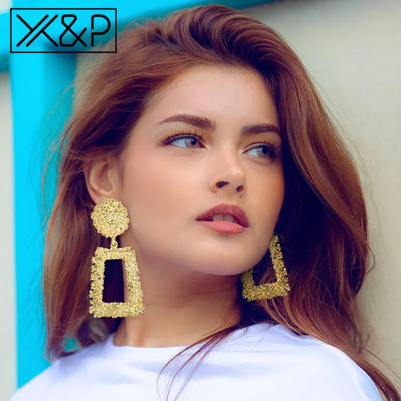 X & P большие Винтажные серьги для женщин золотой цвет геометрический Эффектные 2018