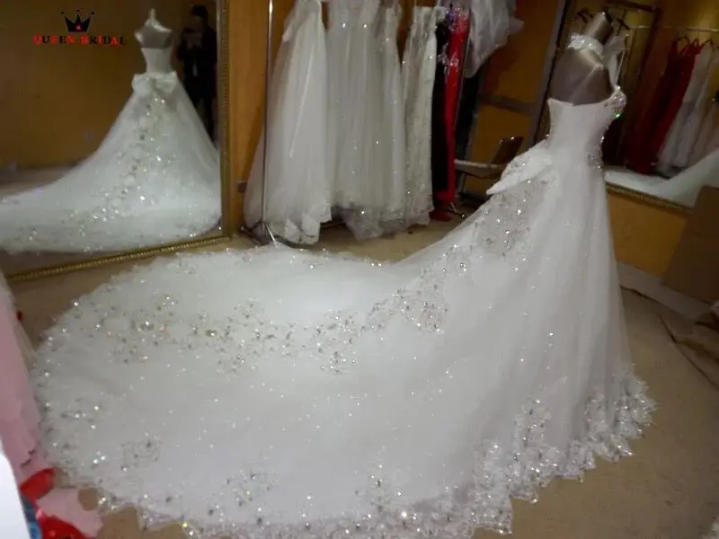 Real Sample Vestido De Noiva 2024 Ball Gown Sweetheart Tulle Lace Crystal Beaded Elegant Wedding Dresses Long Train KA04M