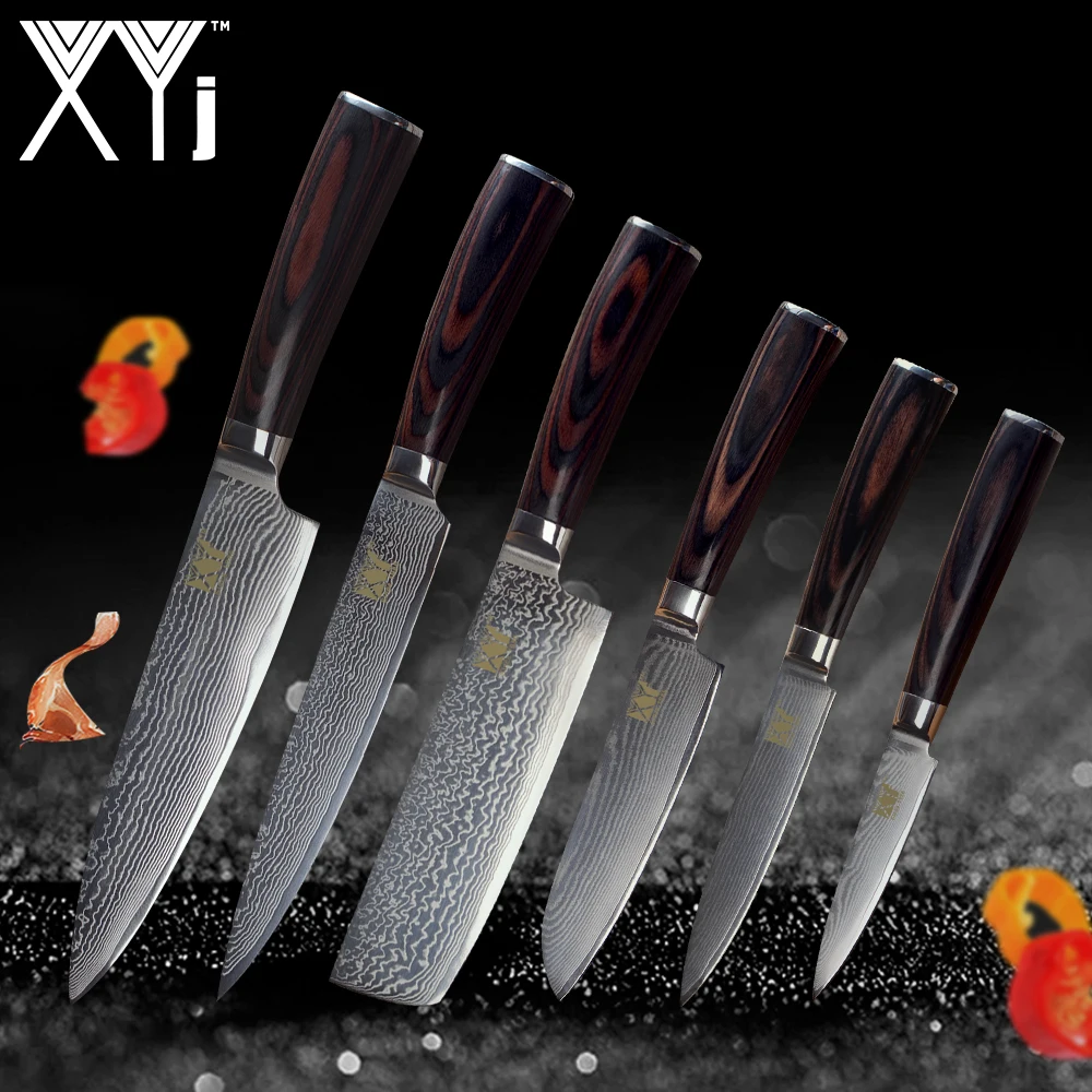 

New Arrival 2019 XYj Kitchen Knife 3.5" 5" 5" 7" 8" 8" Damascus Knives VG10 Core Japanese Damascus Steel Pattern Kitchen Tools