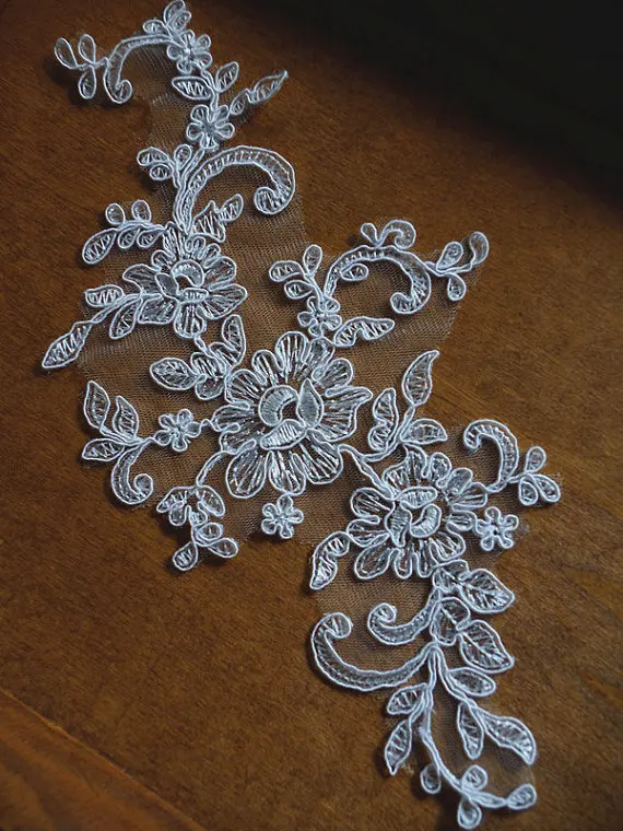 

ivory lace Applique, Alencon Lace Applique, bridal headpiece applique, Bridal hair flowers accessories,10 pcs CGDH010B