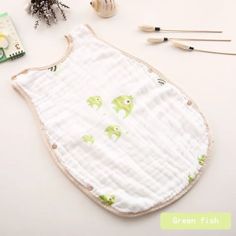 Детский спальный мешок, двухслойный спальный мешок, муслиновое одеяло, толстый мягкий жилет, хлопковый марлевый спальный мешок для новорожденных - Цвет: Green fish