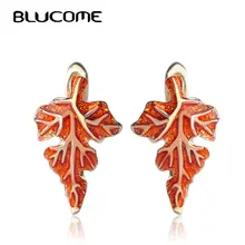 Маленькие медные серьги-гвоздики Blucome, подарок на день Святого Валентина, красные эмалированные серьги в виде кленового листа для женщин и девушек, ювелирные изделия для свадебной вечеринки