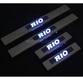 

With Blue LED light stainless steel Scuff Plate/Door Sill For Kia RIO 2010-2015 4PCS/SET Auto parts