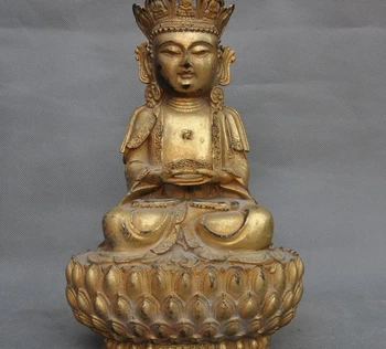 

Old Tibet Buddhism 24kGold Bronze Kwan-yin Guanyin Quan yin Lotus Buddha Statue