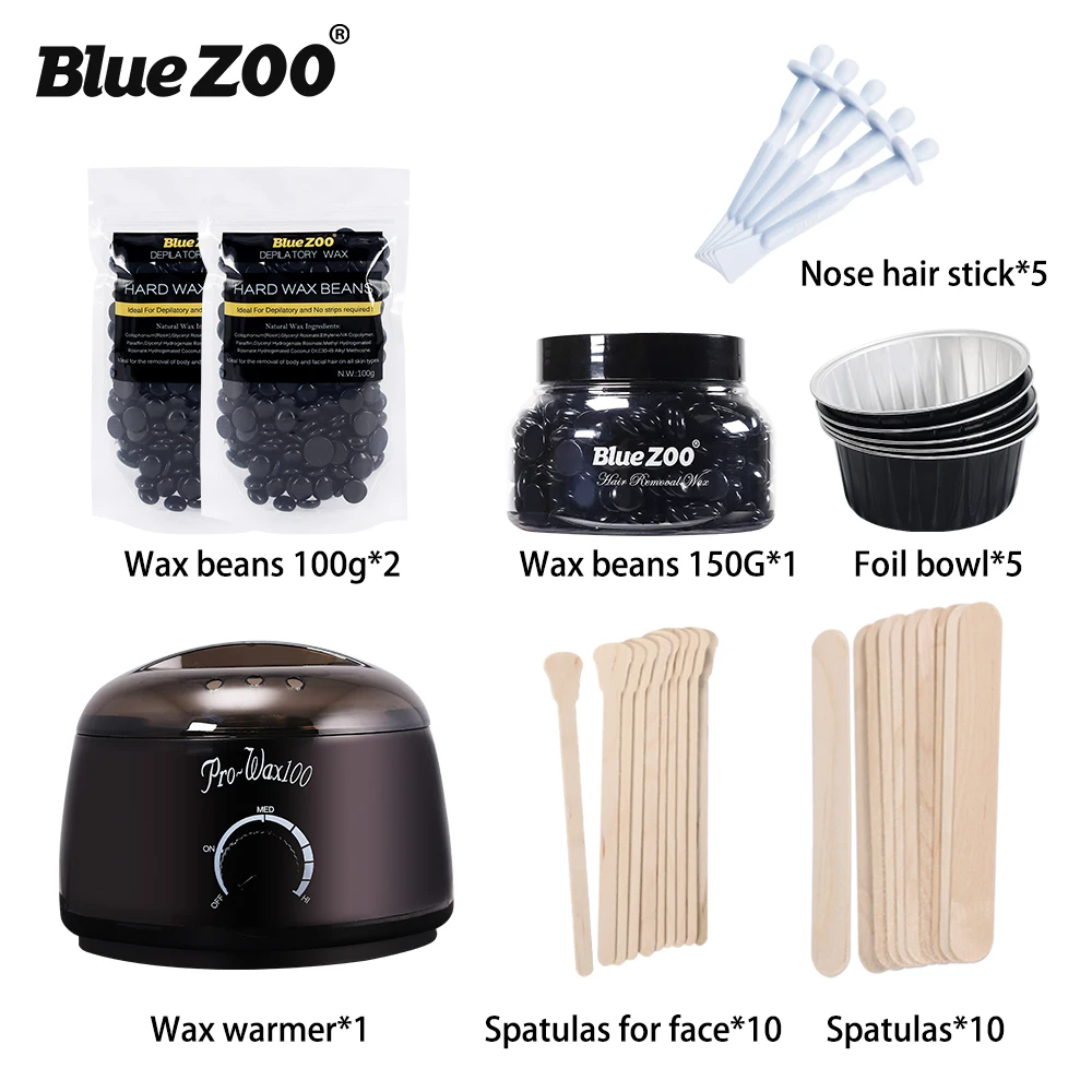 Синий Zoo набор для удаления волос с восковой аппарат для разогрева воска машина Горячая депиляция для тела крем для удаления волос черные
