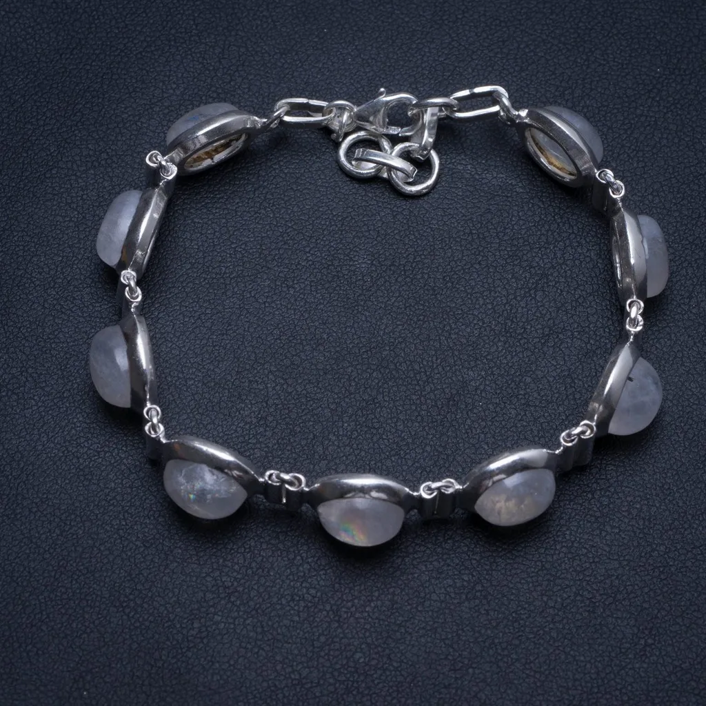 

Natural Rainbow Moonstone Handmade Vintage 925 Sterling Silver Tennis Bracelet 6 3/4-7 1/2" T8530