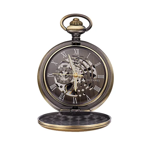 Античный скелет карманные часы цепь мужские часы с винтажным браслетом Скелет Мужские часы Прозрачный черный ретро Fob часы подарок - Цвет: orange